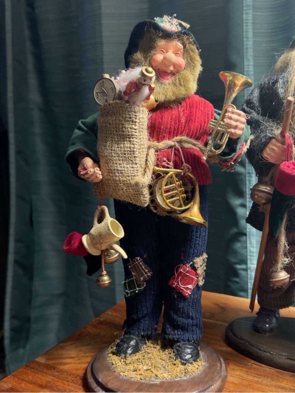 Vintage Old World Hobo Santa Folk Art Christmas Figurine Toys Horns